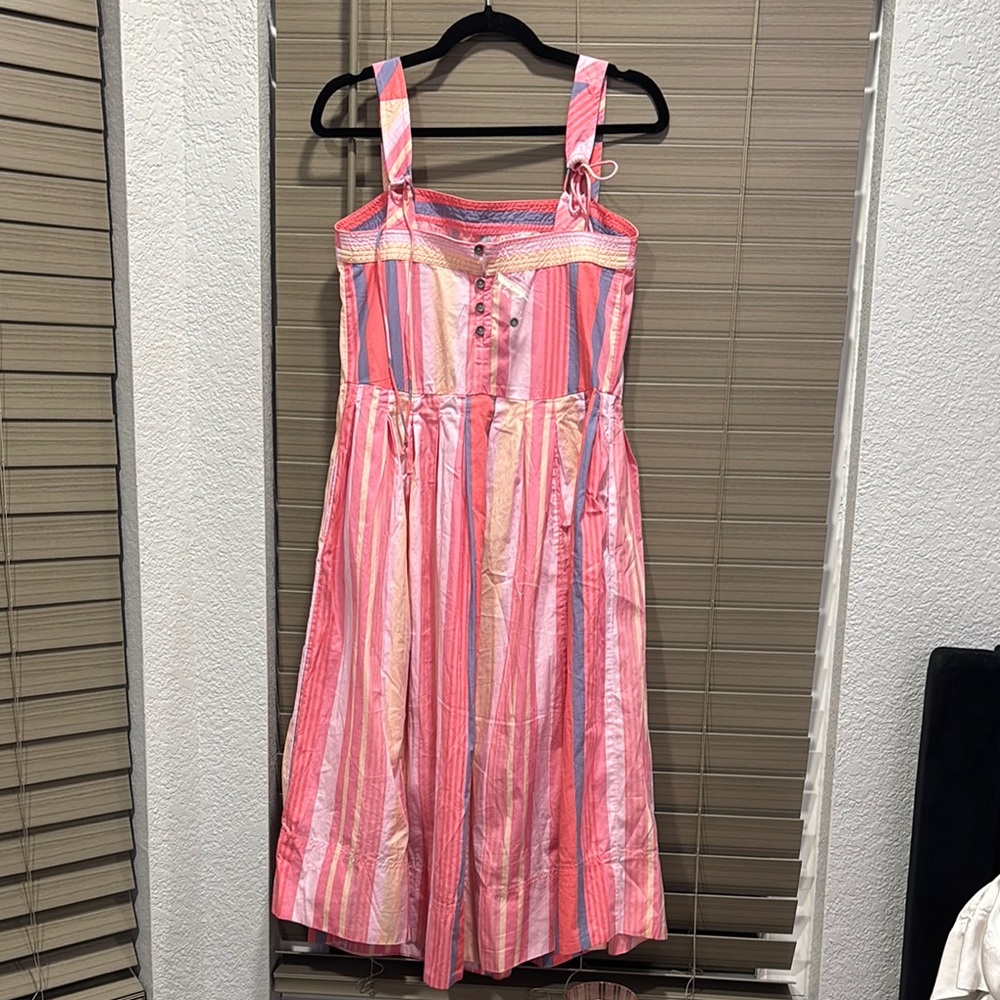 Free People Pink Pleated Sundress Square Neck